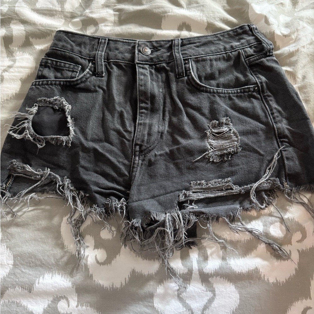 Forever 21 Black Jean Shorts Distressed High-Waisted